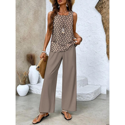 Vrouwen Co ord Set Met Gelaagde Top En Wijde Pantalon