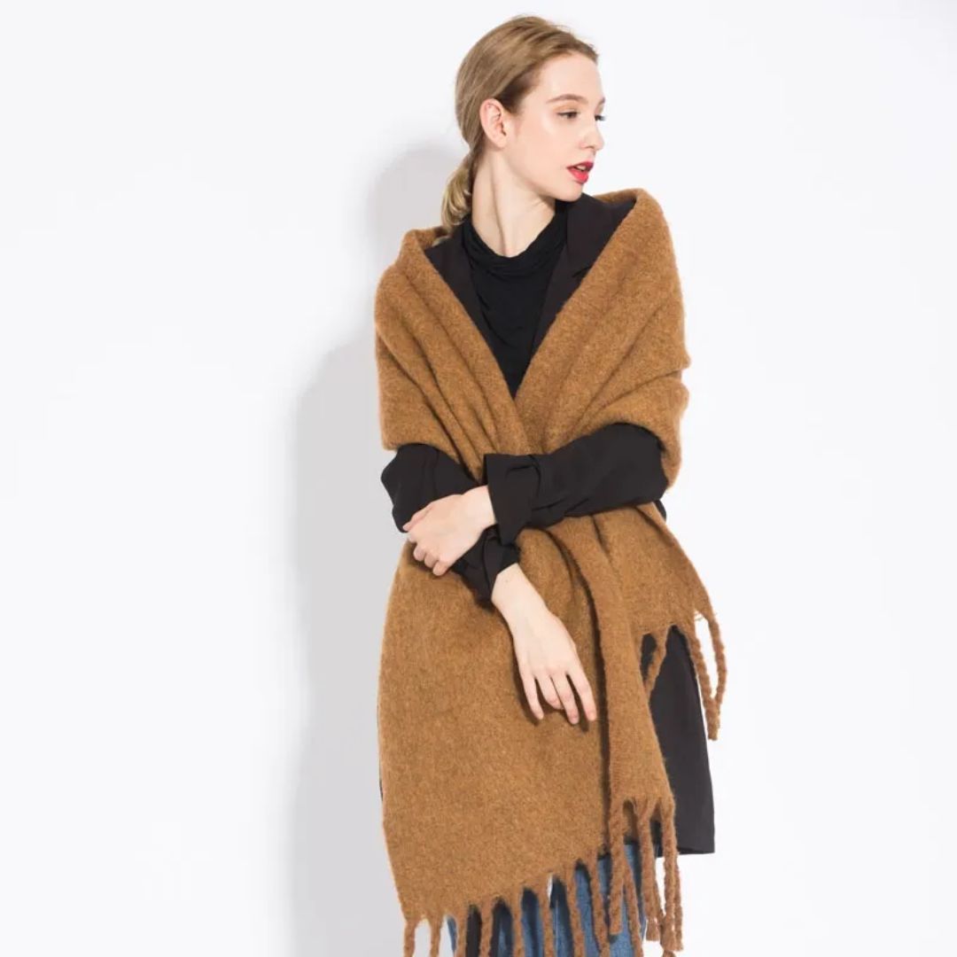 Dames Warme Elegante Wintersjaal Met Stijlvolle Franjes