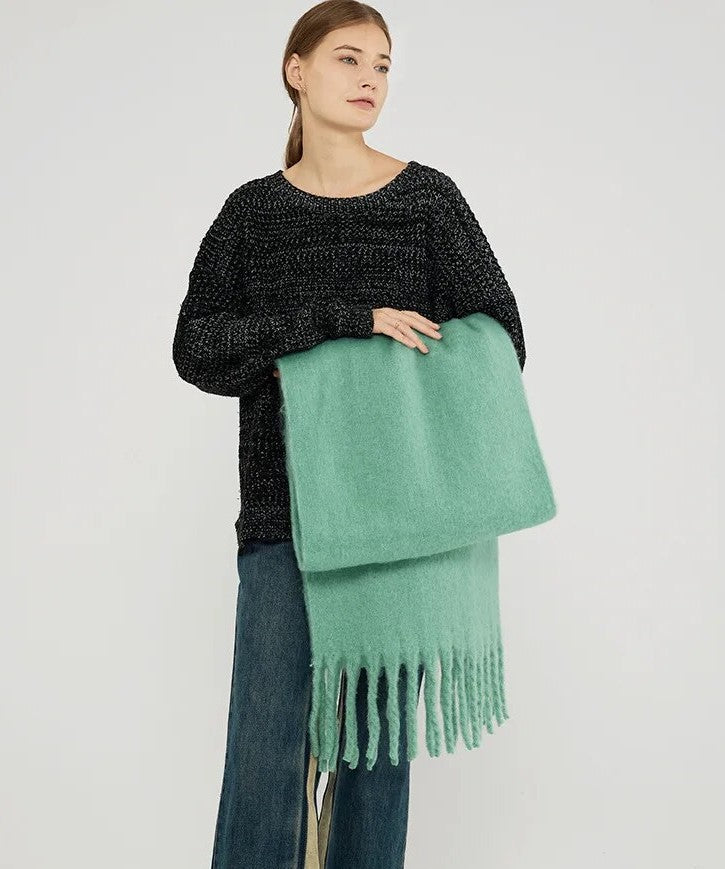 Dames Warme Elegante Wintersjaal Met Stijlvolle Franjes