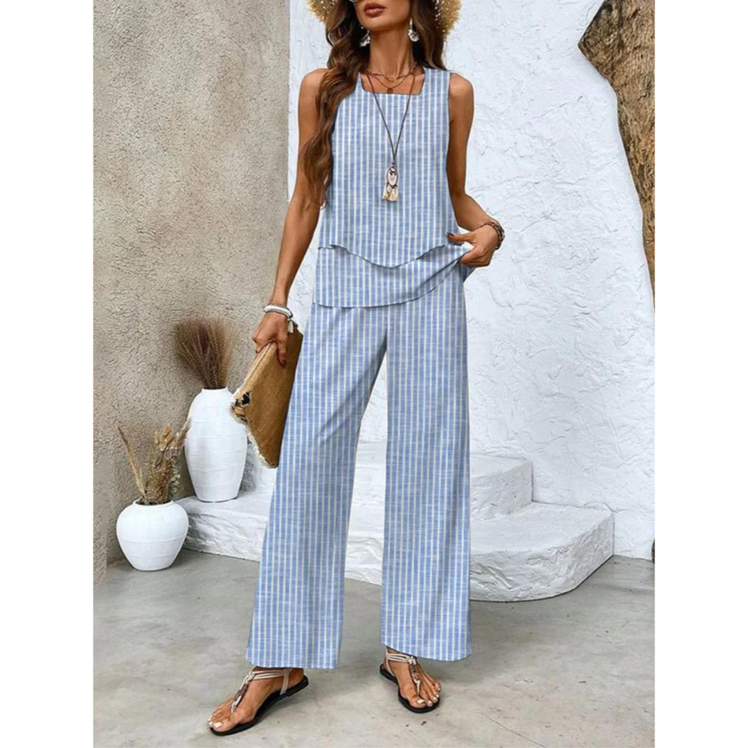 Vrouwen Co ord Set Met Gelaagde Top En Wijde Pantalon