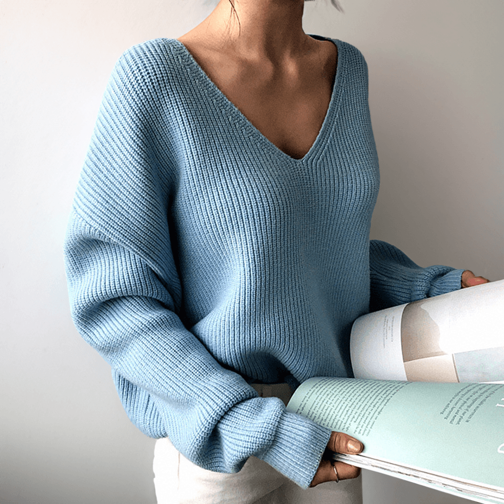 Olivia – Grofgebreide V-hals trui voor dames