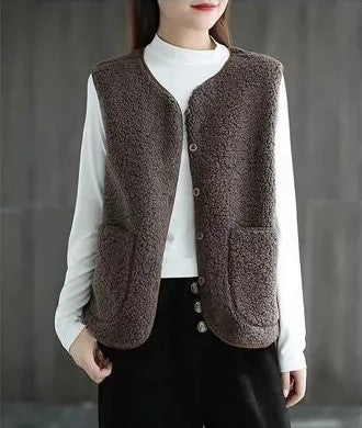 Zachte teddy fleece winter cardigan vrouwen mouwloos