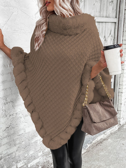 Warme Stijlvolle Poncho Trui Voor Dames Me Bontlook Col