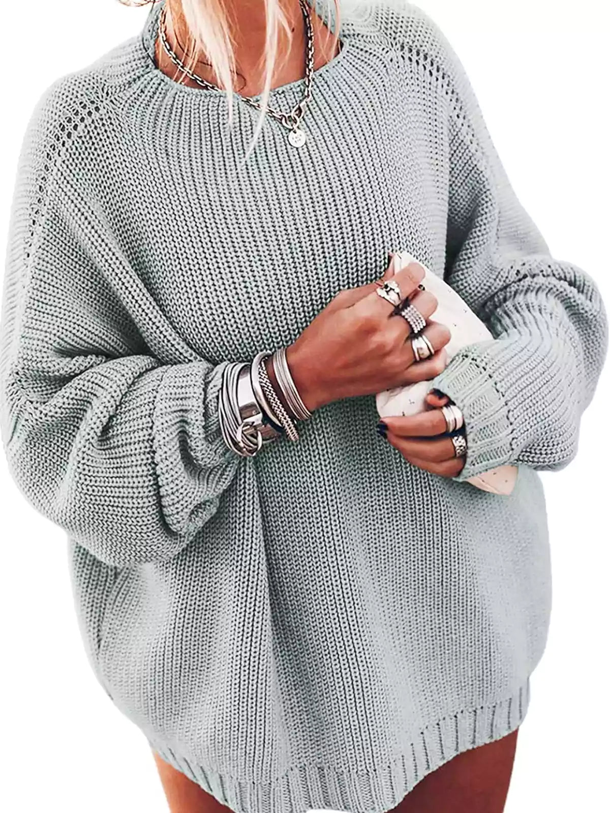 Casual Oversized Gebreide Dames Set met Mini Rok en Sweater