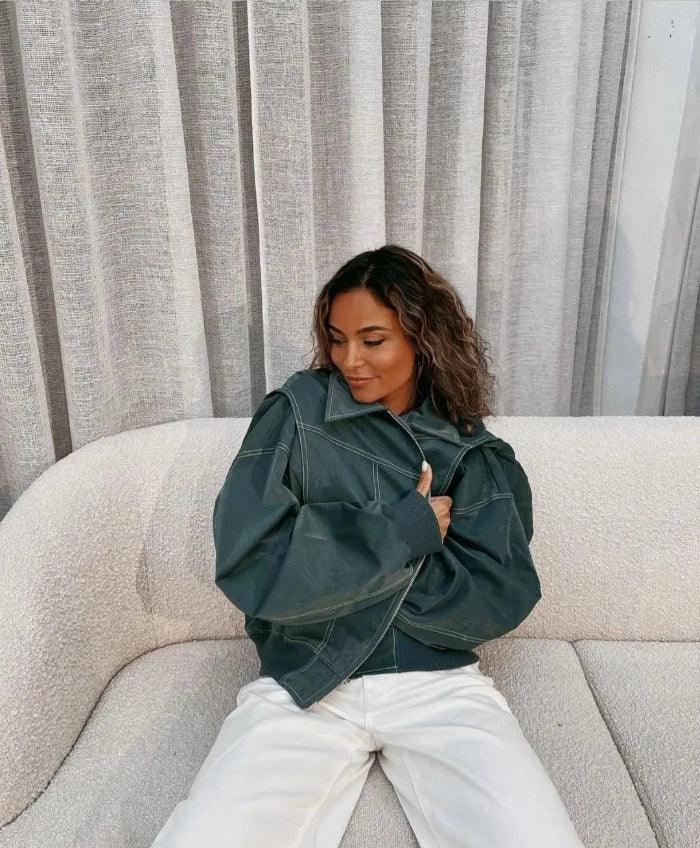 Leren Oversized Dames Bomberjack Met Rits