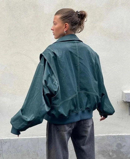 Leren Oversized Dames Bomberjack Met Rits