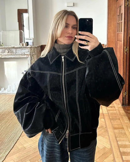 Leren Oversized Dames Bomberjack Met Rits