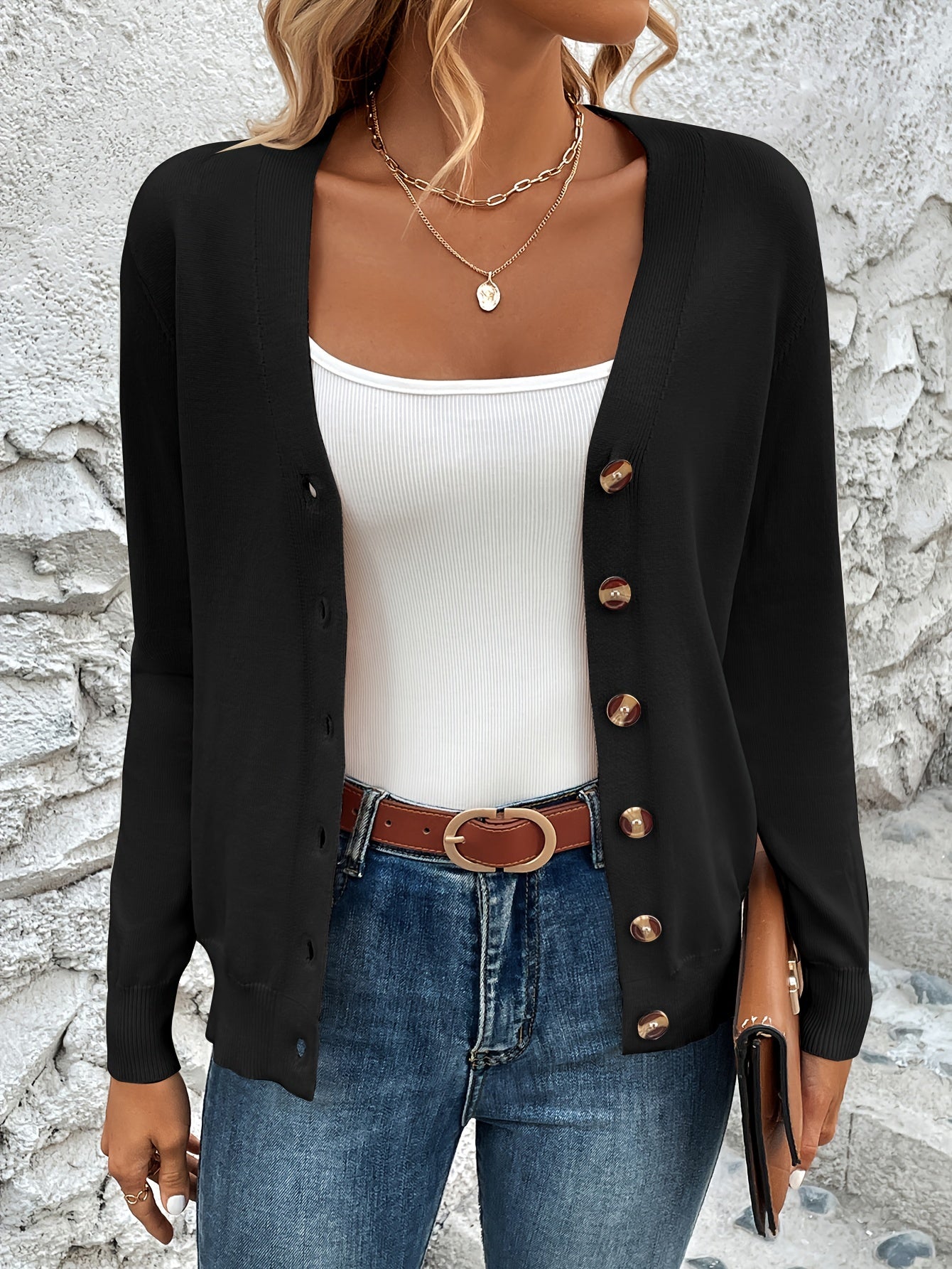 Elegant Dames Vest Met Knopen En Lange Mouwen