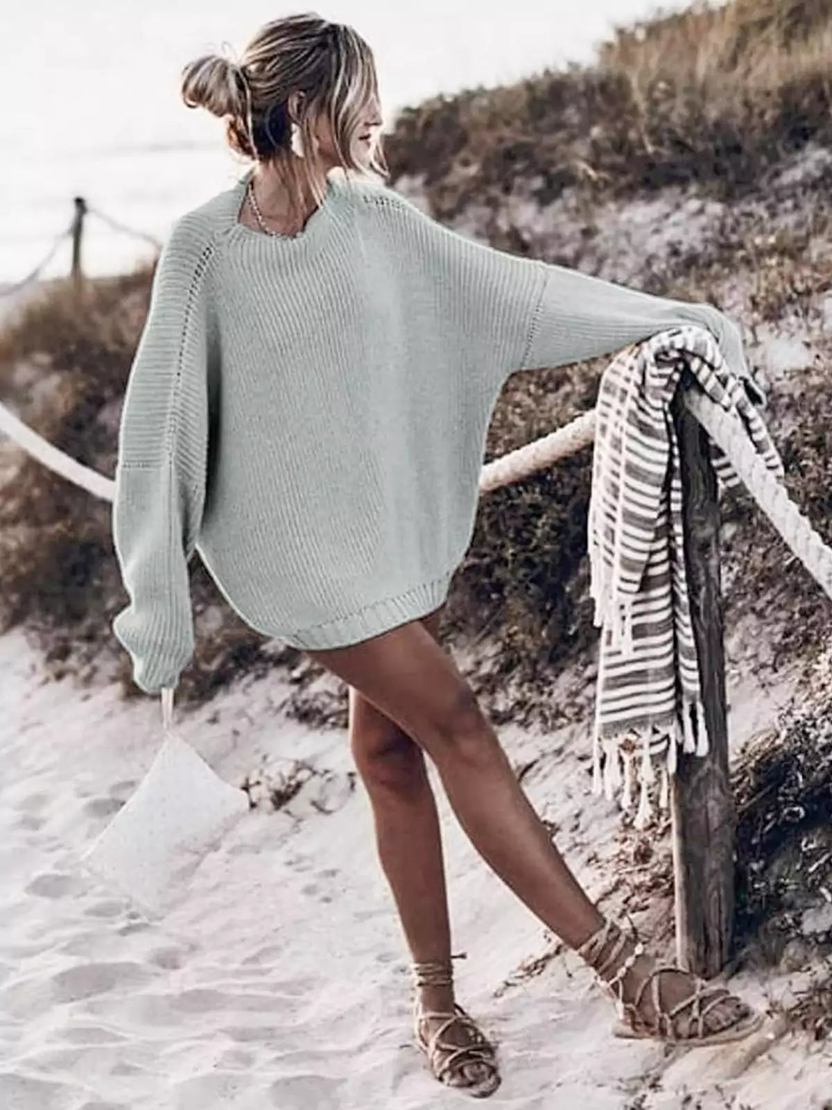 Casual Oversized Gebreide Dames Set met Mini Rok en Sweater