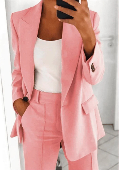 Chique Vrouwen Blazer Set Met Lange Blazer En Wijde Broek