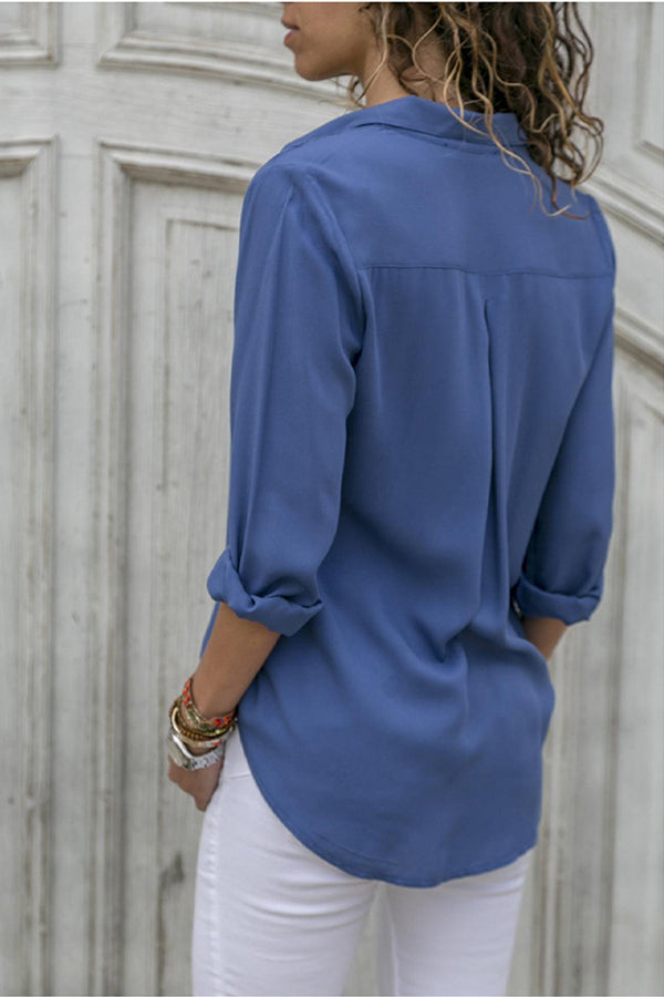 Elvea - Chic Knoop Blouse met Opgerolde Mouwen voor Vrouwen