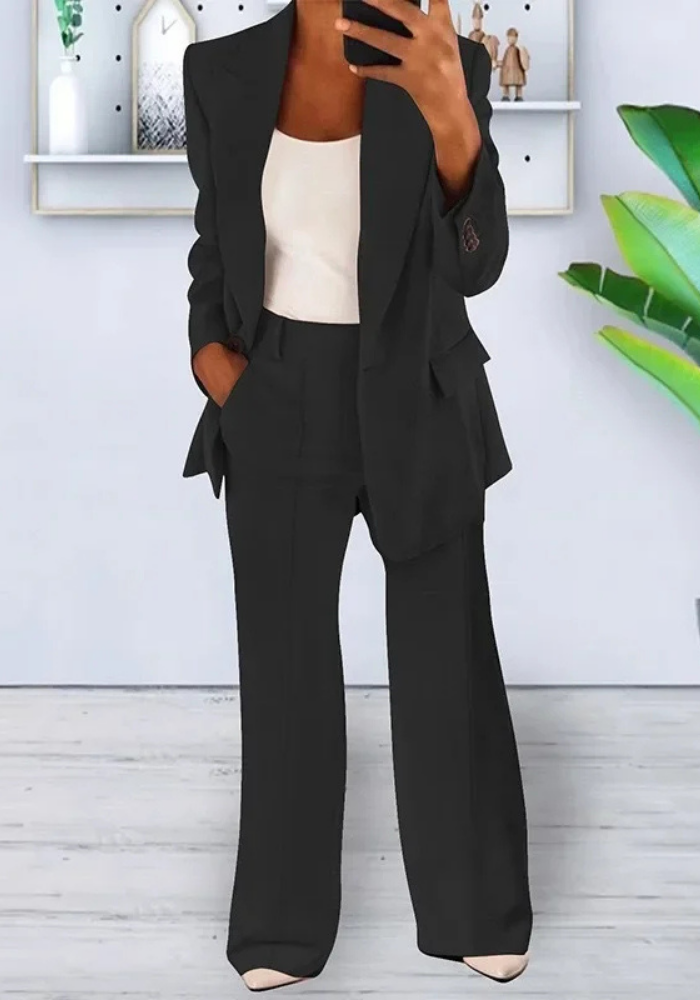 Chique Vrouwen Blazer Set Met Lange Blazer En Wijde Broek