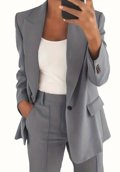 Chique Vrouwen Blazer Set Met Lange Blazer En Wijde Broek
