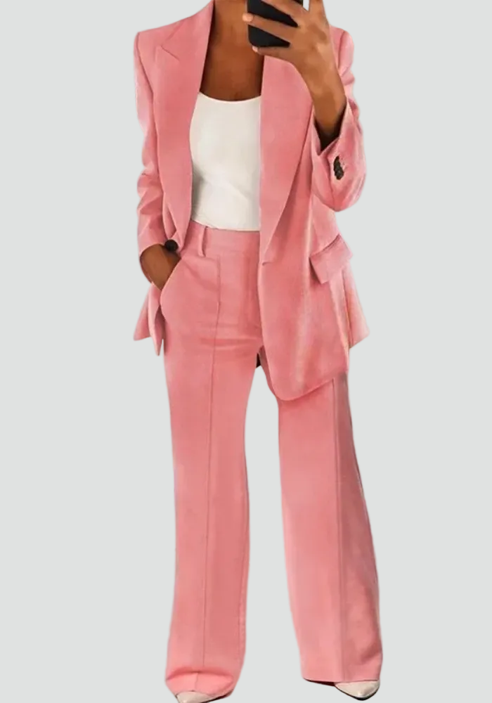 Chique Vrouwen Blazer Set Met Lange Blazer En Wijde Broek