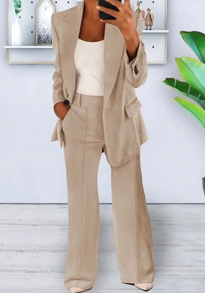 Chique Vrouwen Blazer Set Met Lange Blazer En Wijde Broek