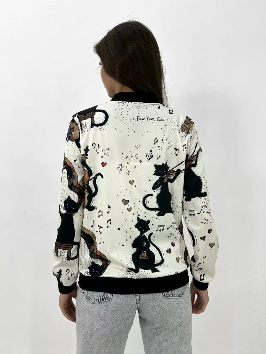 Dames Bomberjack met Print Lichtgewicht met Rits