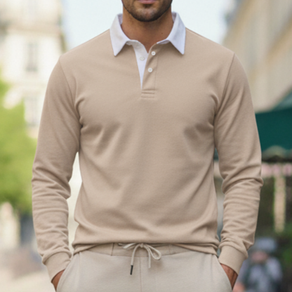 Heren Polo Trui Met Lange Mouwen En Contrasterende Kraag