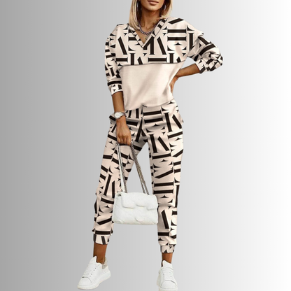 Trendy Beige Dames Trainingspak Met Hoodie En Joggingbroek