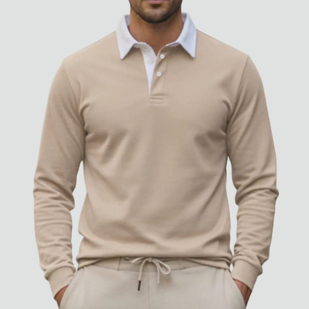 Heren Polo Trui Met Lange Mouwen En Contrasterende Kraag