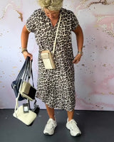 Estella - Relaxed Fit Jurk met V-hals en luipaardprint voor dames