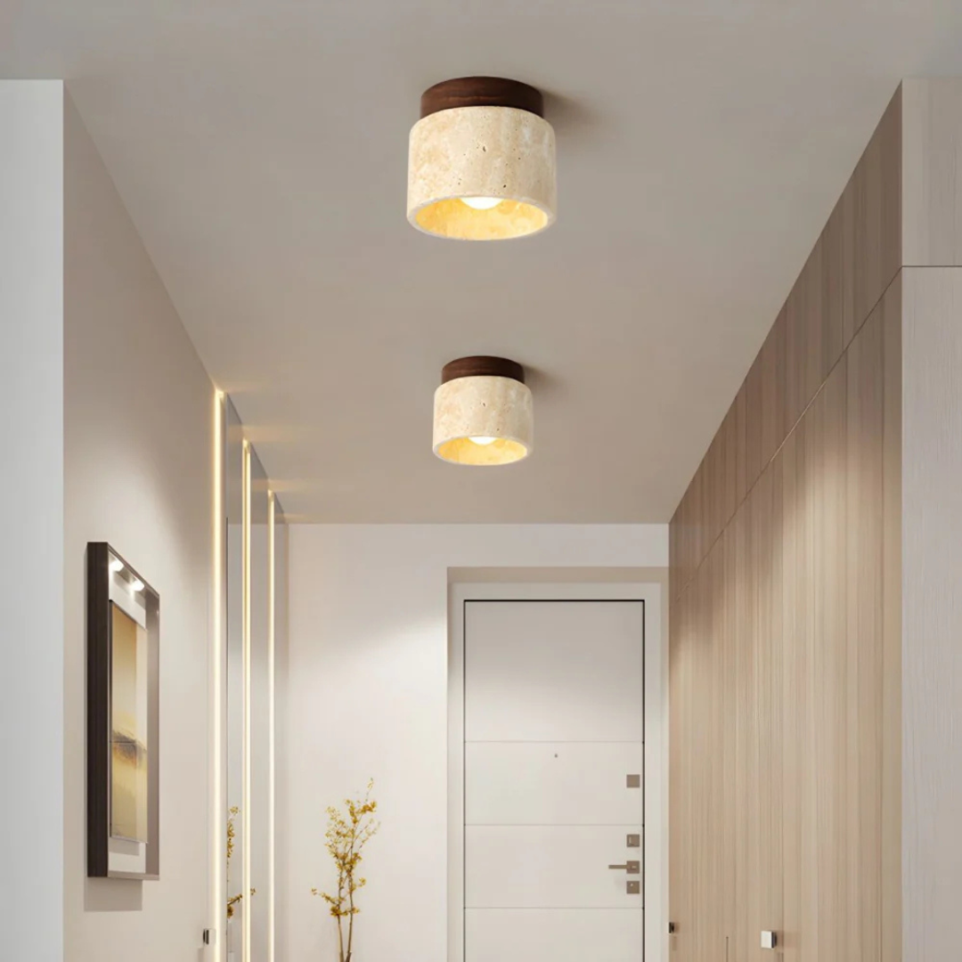 Moderne Plafondlamp Cilindervorm met Houten Accent