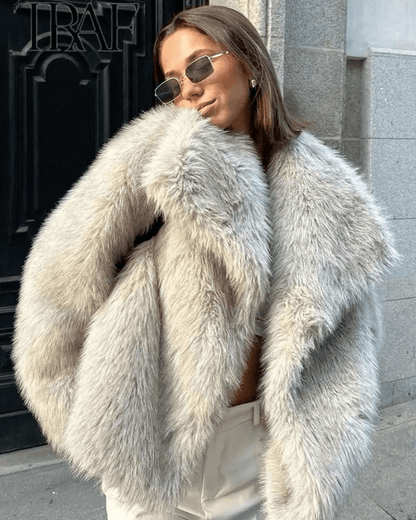 Warm Oversized Dames Faux Fur Winterjas Met Zakken