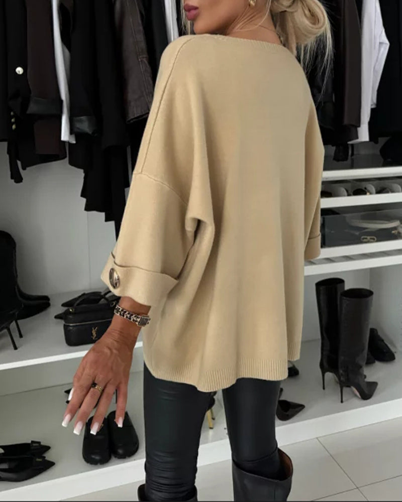 Elegante Gebreide Blouse met Knoopdetail voor Vrouwen