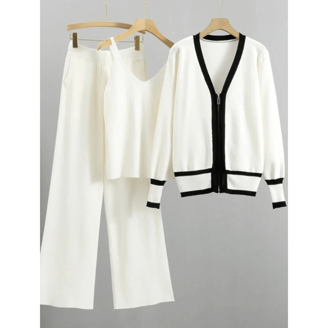 Mia - Driedelige Loungewear Set met Vest en Wijde Broek voor Dames