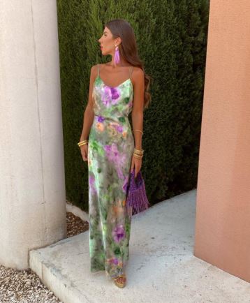Anneliese - Bloemen Satijn Slip Maxi Jurk voor dames