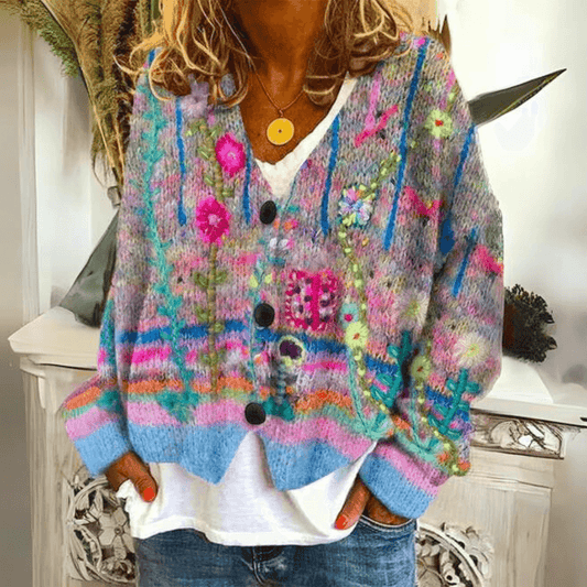 Matilda - Helder gebreid vest met bloemen