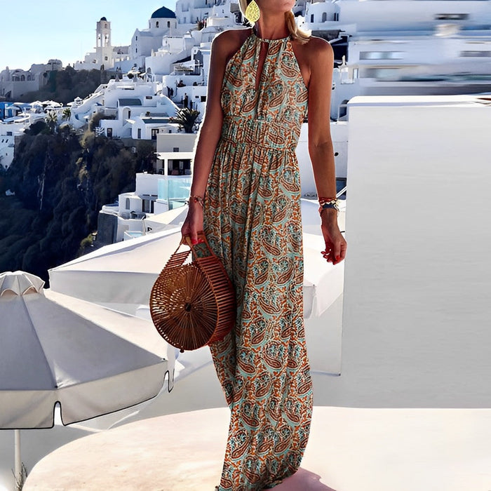 Lidiya - Zomer Maxi Jurk met Kleurrijke Paisleyprint en Halterhals