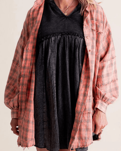Lara - Oversized Geruit Overhemd met Lange Mouwen