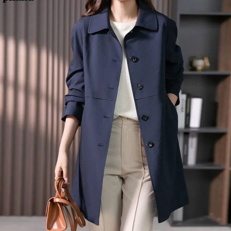 Chique Midi Trenchcoat met Knoopsluiting Herfst voor Dames