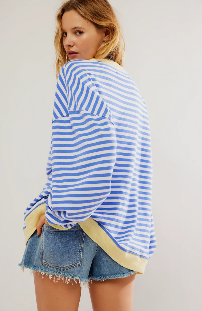 Gestreepte Oversized Sweater Voor Vrouwen Met Ronde Hals