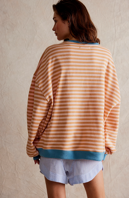 Gestreepte Oversized Sweater Voor Vrouwen Met Ronde Hals