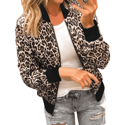Dames Bomberjack Met Luipaardprint en Ritssluiting