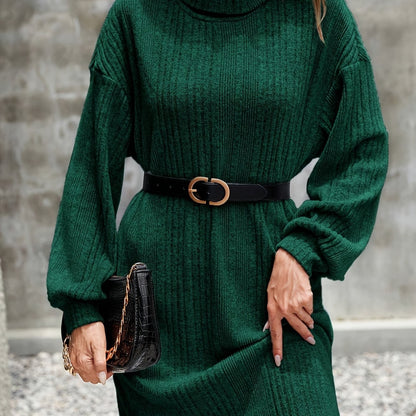 Elegante Warme Dames Mini Sweaterjurk Met Riempje