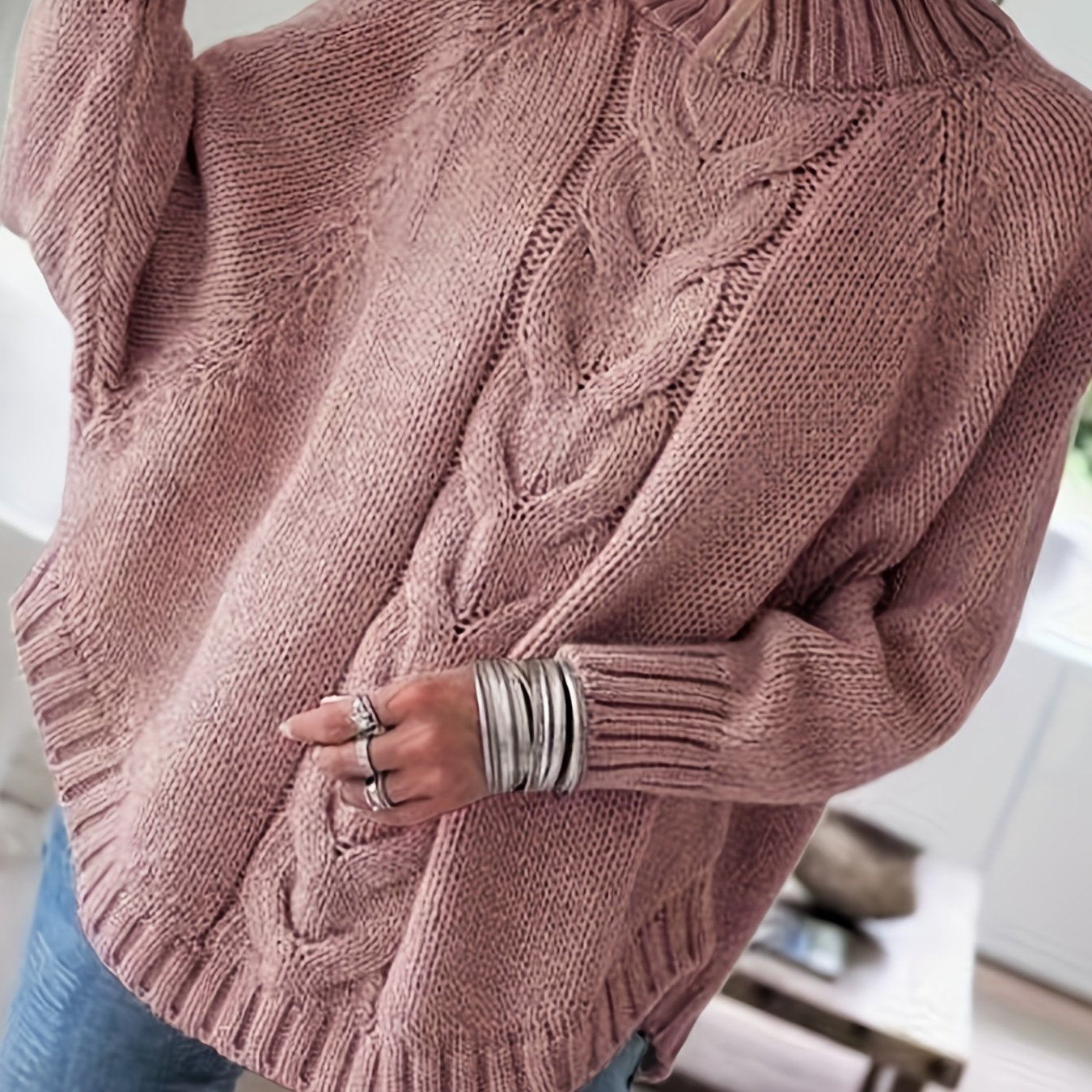 Warme Oversized Kabeltrui Voor Dames Met Col