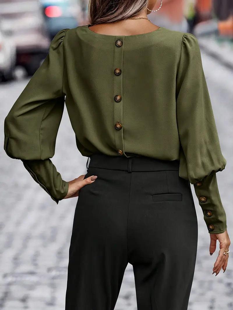 Sofia – Groene Dames Blouse met Knoopsluiting op de Rug