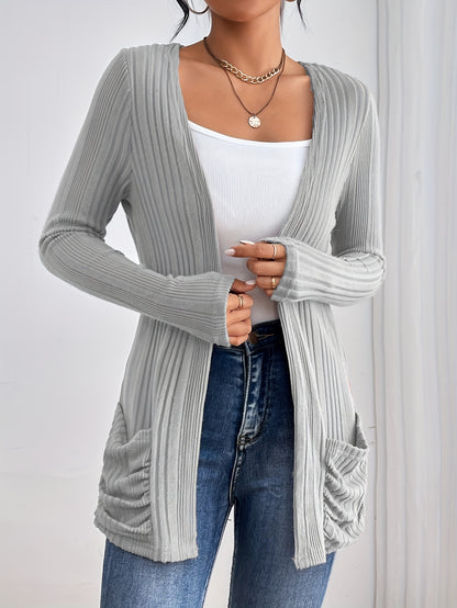 Comfortabel Dames Vest Met Zakken En Geribde Structuur