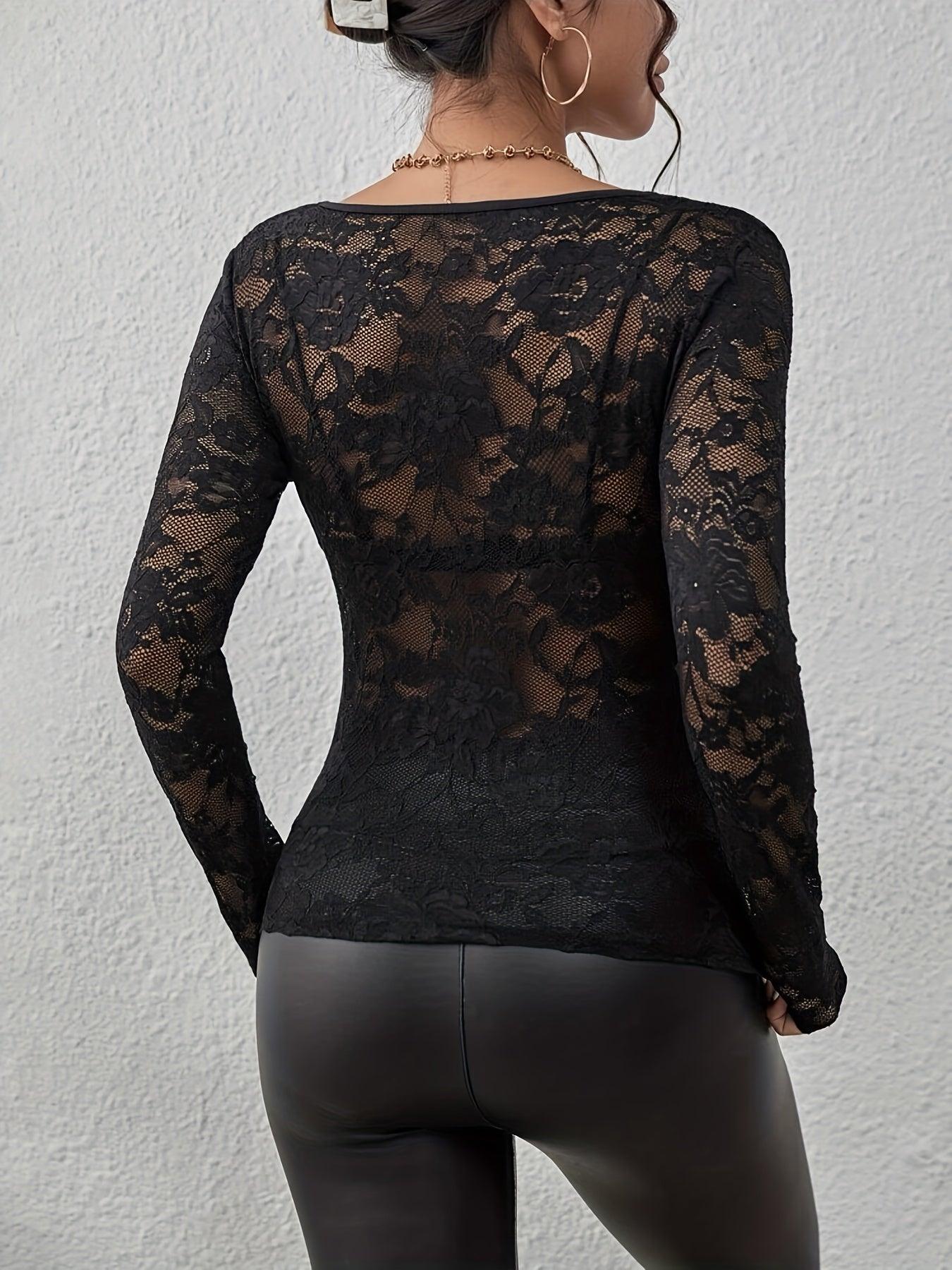 Élise – Kanten Body met Lange Mouwen en Diepe Hals