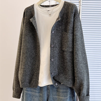 Trendy Zacht Gebreid Dames Vest Met Knopen En Borstzak