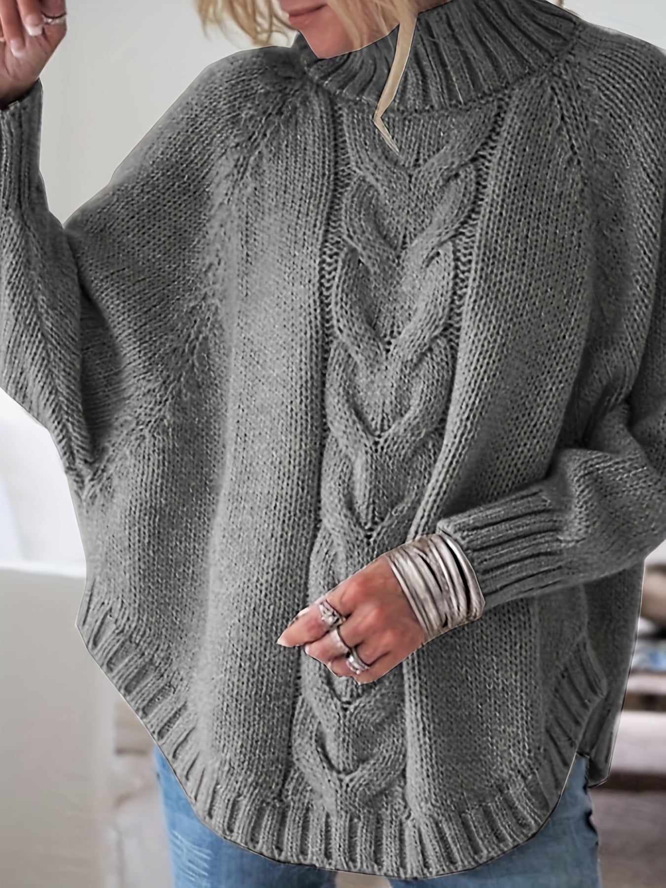 Warme Oversized Kabeltrui Voor Dames Met Col