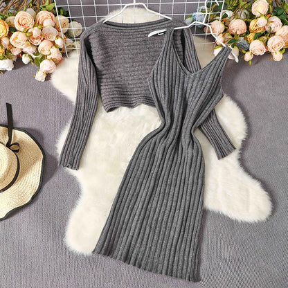 Gebreide Dames Set met Trui en Midi Rok