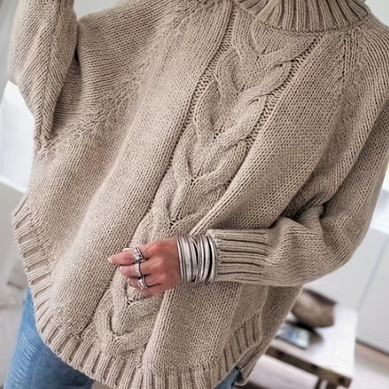 Warme Oversized Kabeltrui Voor Dames Met Col