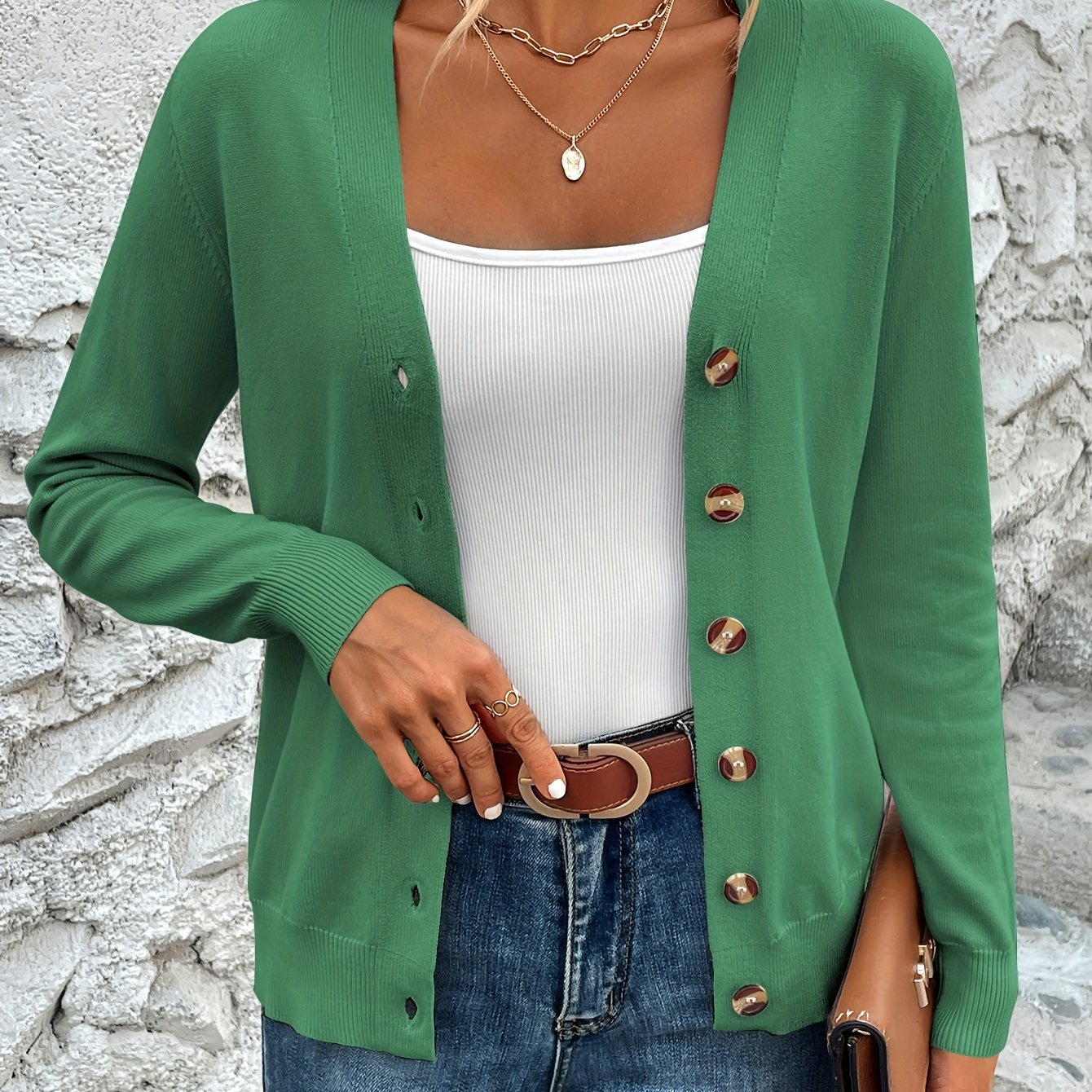 Elegant Dames Vest Met Knopen En Lange Mouwen