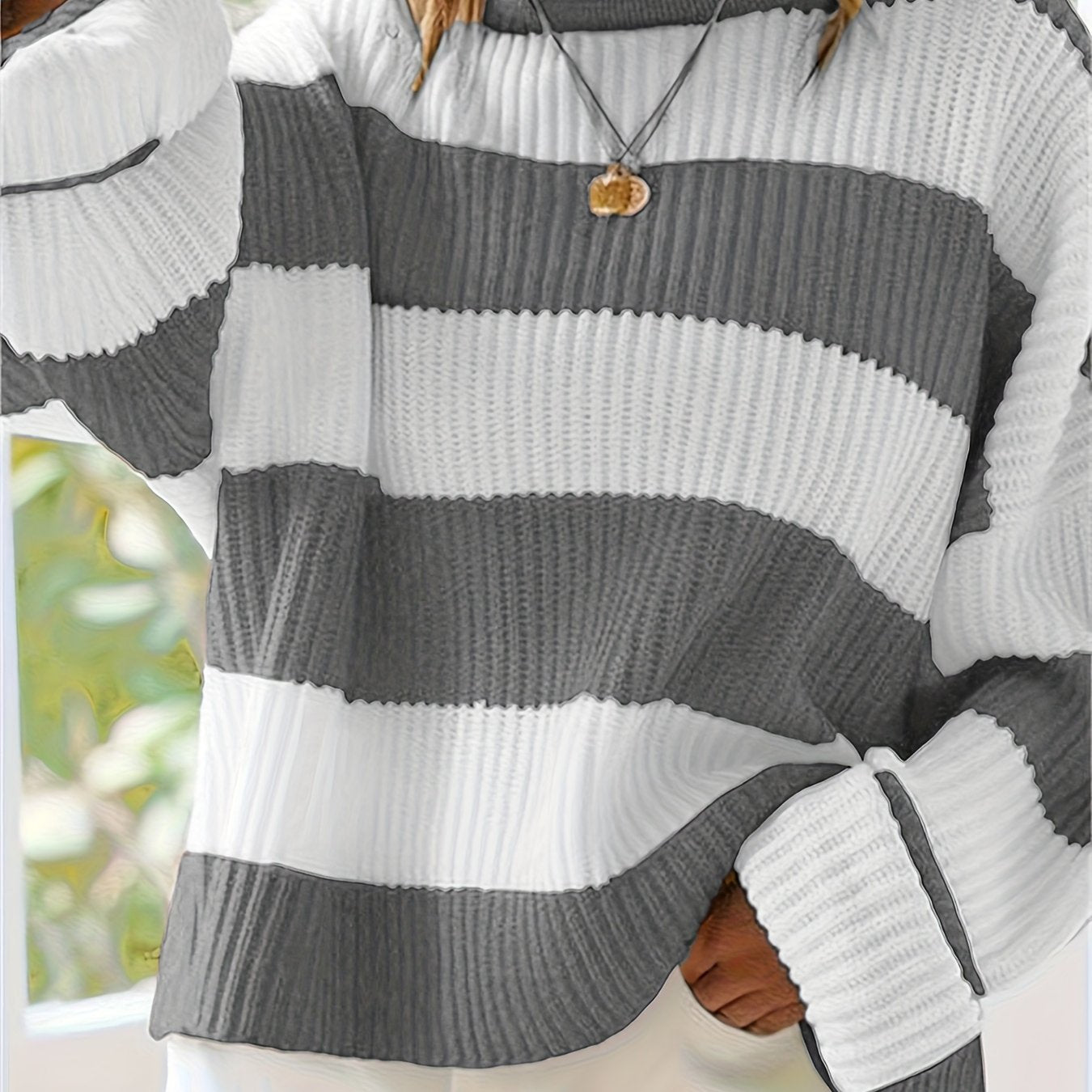 Gestreepte Oversized Trui Voor Dames Met Ronde Hals En Lange Mouwen