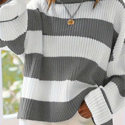 Gestreepte Oversized Trui Voor Dames Met Ronde Hals En Lange Mouwen