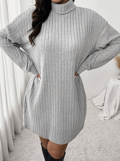 Chique Geribde Mini Sweaterjurk Met Col Voor Vrouwen