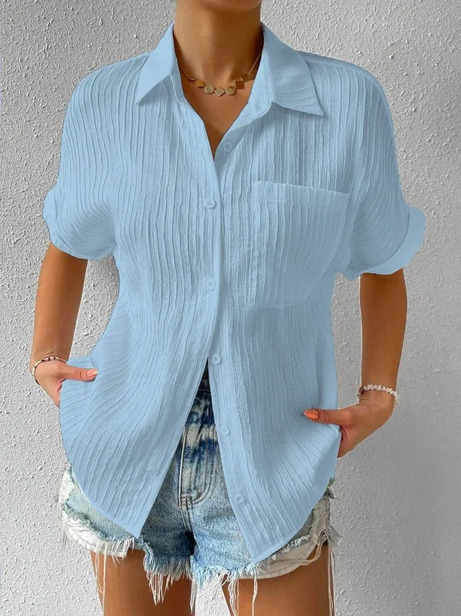 Ilyria - Relaxed Fit Button-Down overhemd met korte mouwen